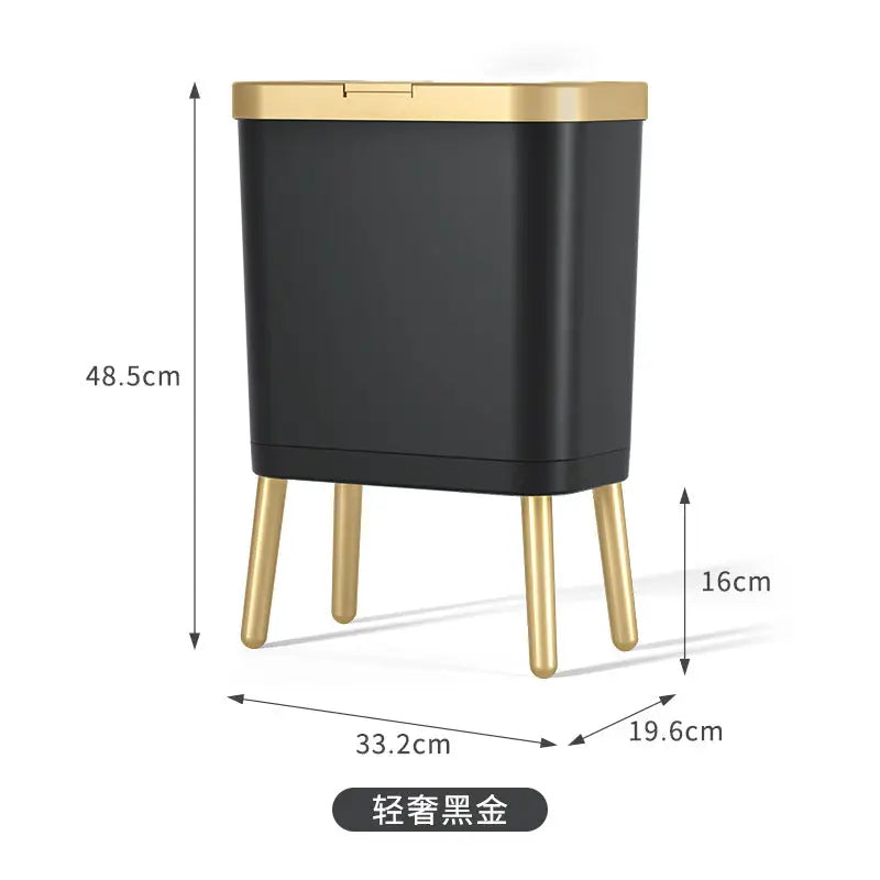 Nordic Style High Foot Trash Can for Home & Hotel - Black gold high foot Press