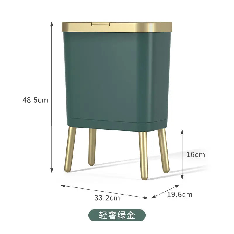 Nordic Style High Foot Trash Can for Home & Hotel - Green gold high-leg press