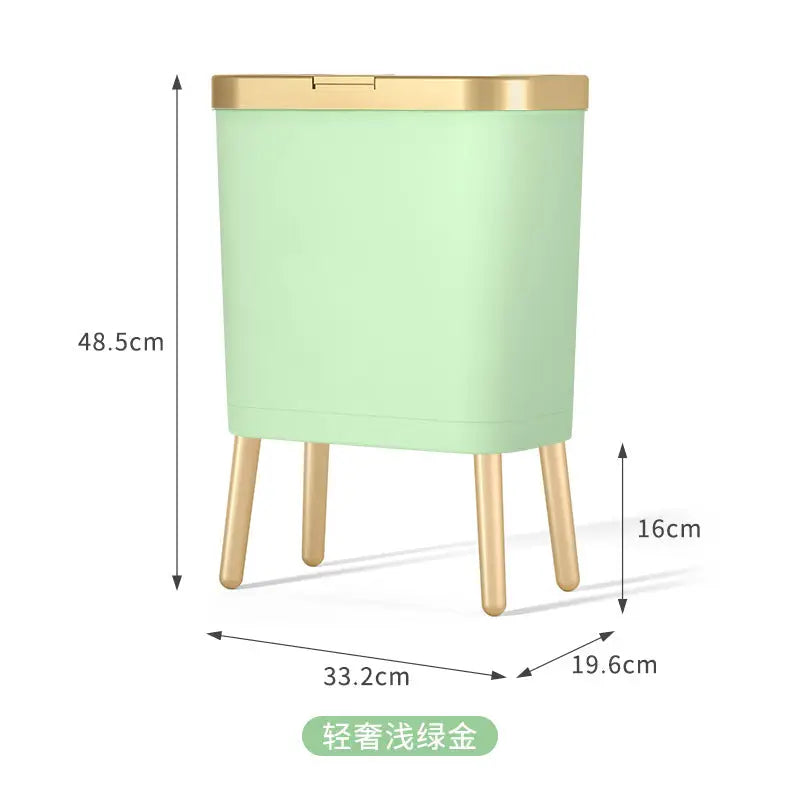 Nordic Style High Foot Trash Can for Home & Hotel - Light green gold high foot Press