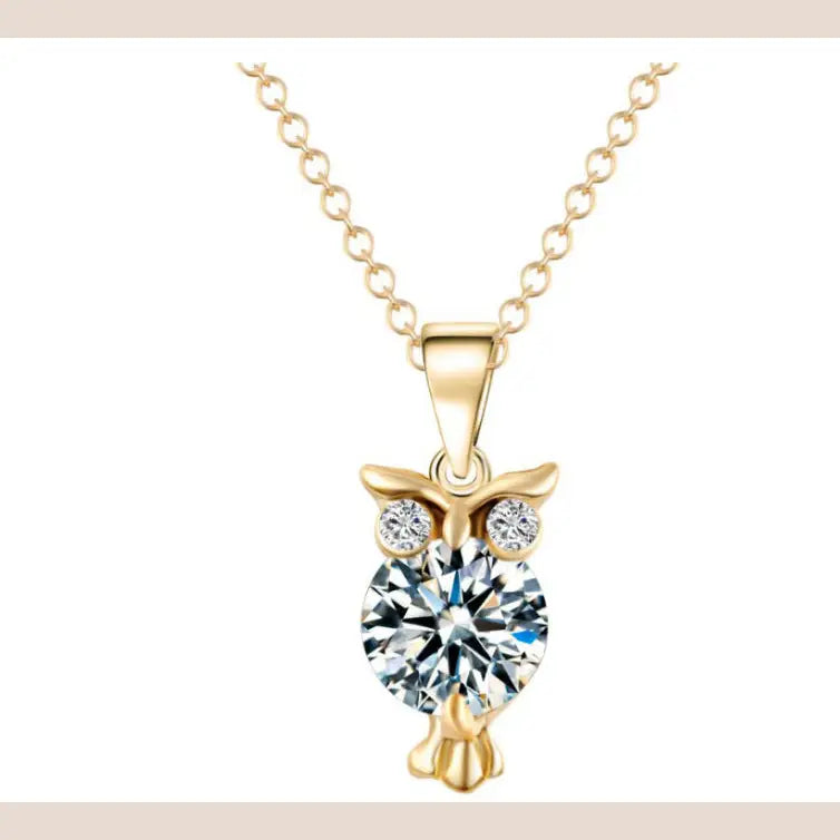 Owl Pendant Necklace - Choker Style - Gold