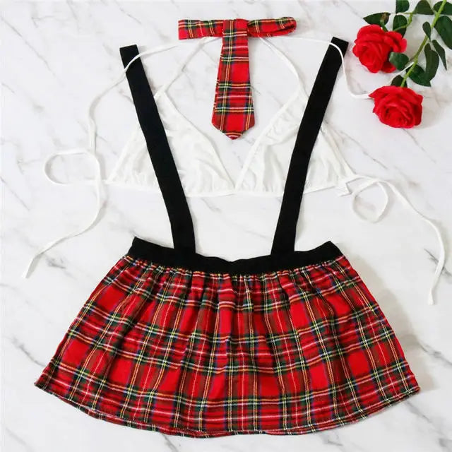 Plus Size Sexy Schoolgirl Cosplay Lingerie Costume - Red / 4XL
