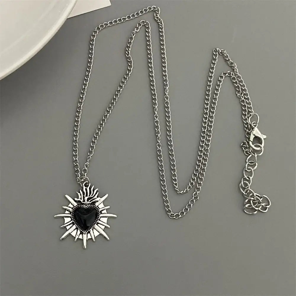 Punk Rock Red Black Heart Pendant Chain Necklace For Men Women Cool Hip Hop Street Vintage Goth Accessories Trendy