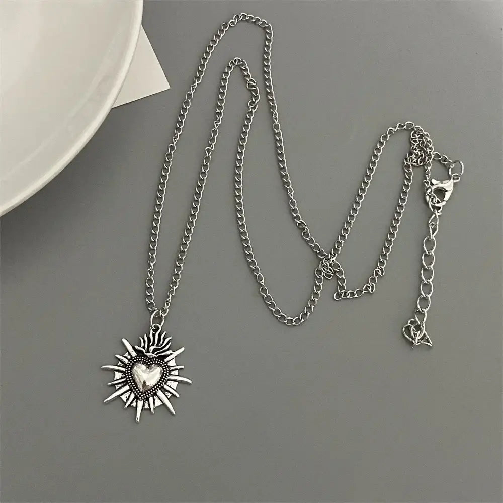 Punk Rock Red Black Heart Pendant Chain Necklace For Men Women Cool Hip Hop Street Vintage Goth Accessories Trendy