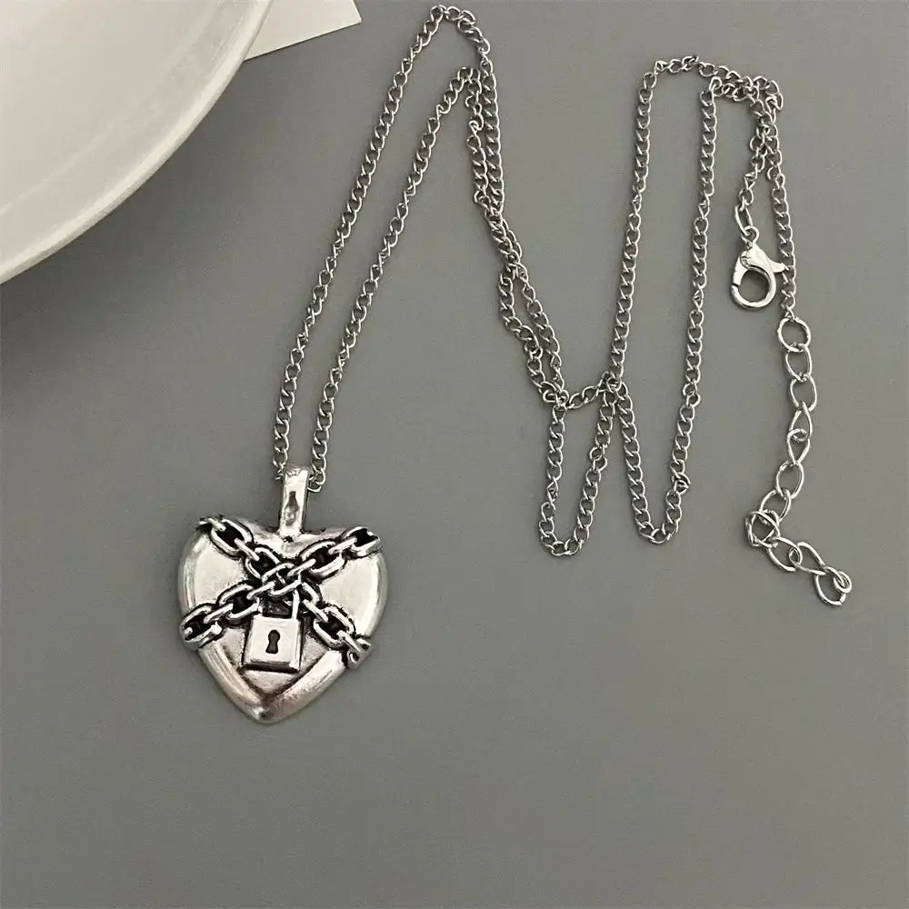 Punk Rock Red Black Heart Pendant Chain Necklace For Men Women Cool Hip Hop Street Vintage Goth Accessories Trendy