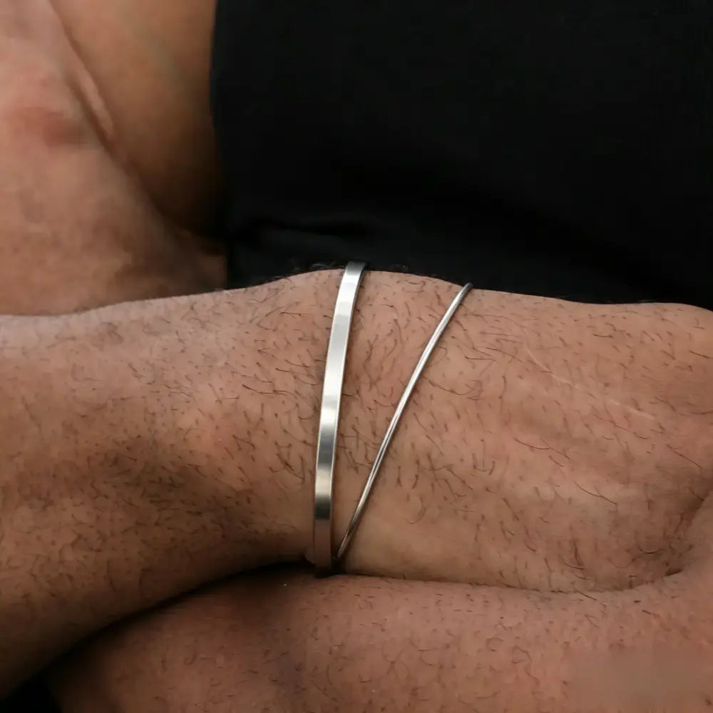 R&Z - 3mm Stainless Steel Cuff Bracelet - 1105 silver set