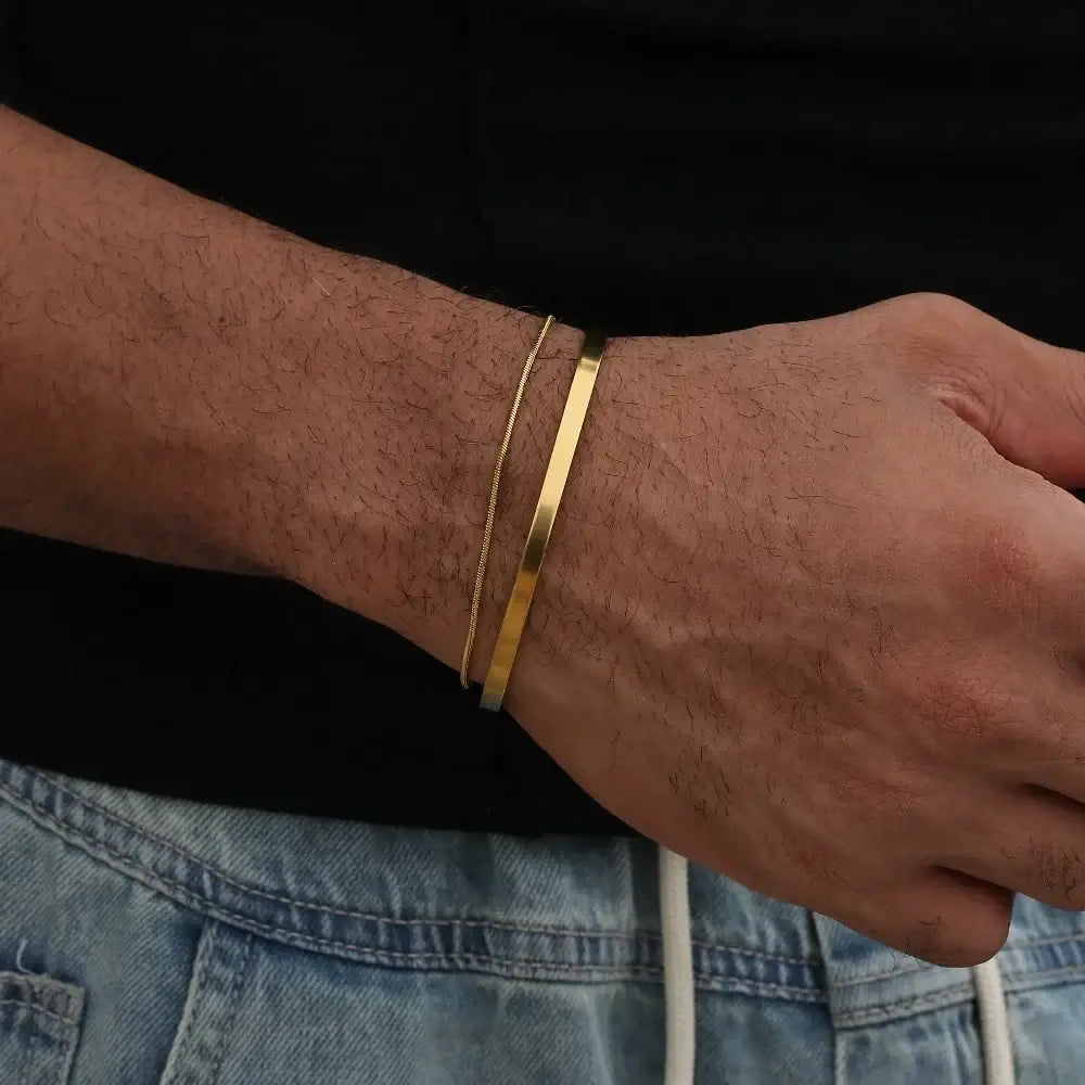 R&Z - 3mm Stainless Steel Cuff Bracelet - 1150 gold set