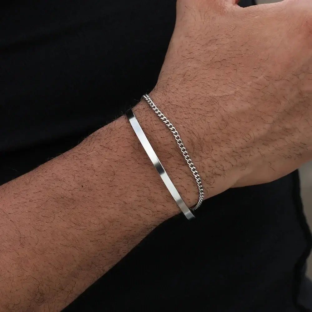 R&Z - 3mm Stainless Steel Cuff Bracelet - SILVER set