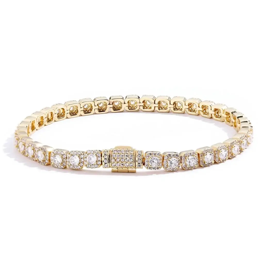 R&Z - 3mm White Full Gold Rennis Bracelet - Commonly / 6inch 15.24cm / Gold Color