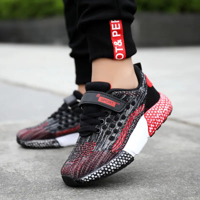 R&z - Boys’ Breathable Casual Shoes - Black red / 35