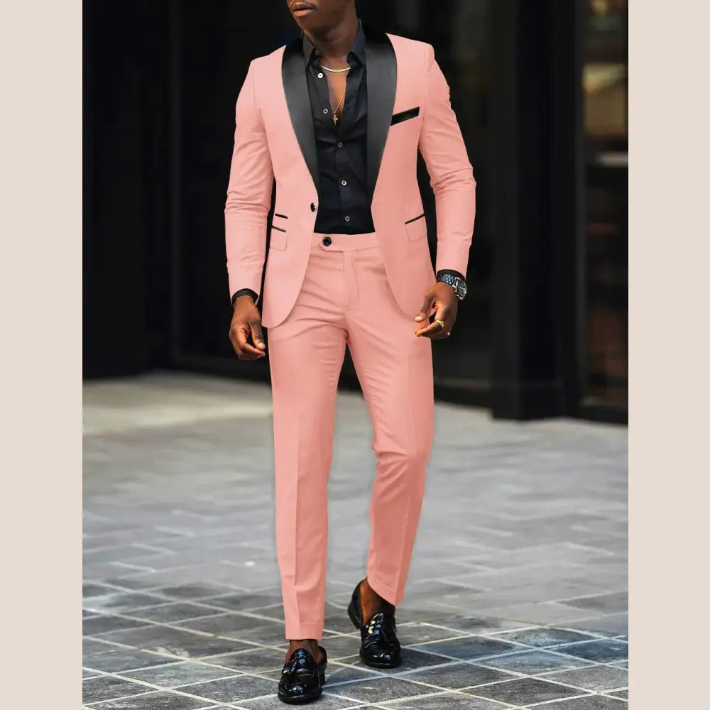 R&z - Business Casual Two-piece Comfortable and Breathable Slim-fit Side Slit Single - Pink / 4XL - Dress Shirt