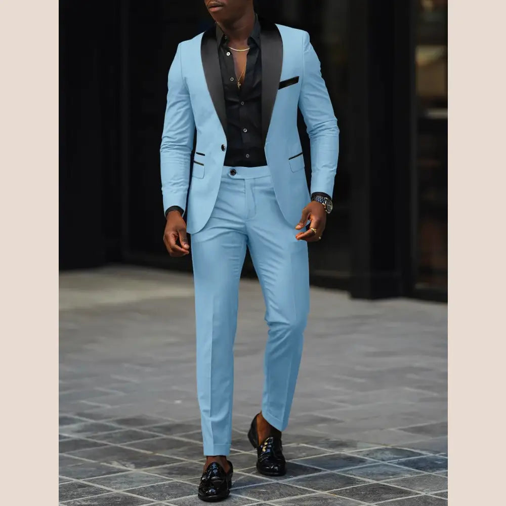 R&z - Business Casual Two-piece Comfortable and Breathable Slim-fit Side Slit Single - SKY BLUE / XXL - Dress Shirt