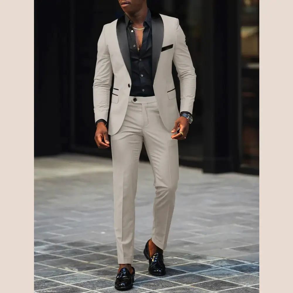 R&z - Business Casual Two-piece Comfortable and Breathable Slim-fit Side Slit Single - Beige / 4XL - Dress Shirt