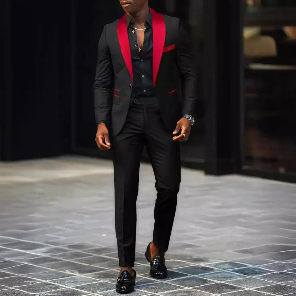 R&z - Business Casual Two-piece Comfortable and Breathable Slim-fit Side Slit Single - Red collar / 4XL - Dress Shirt