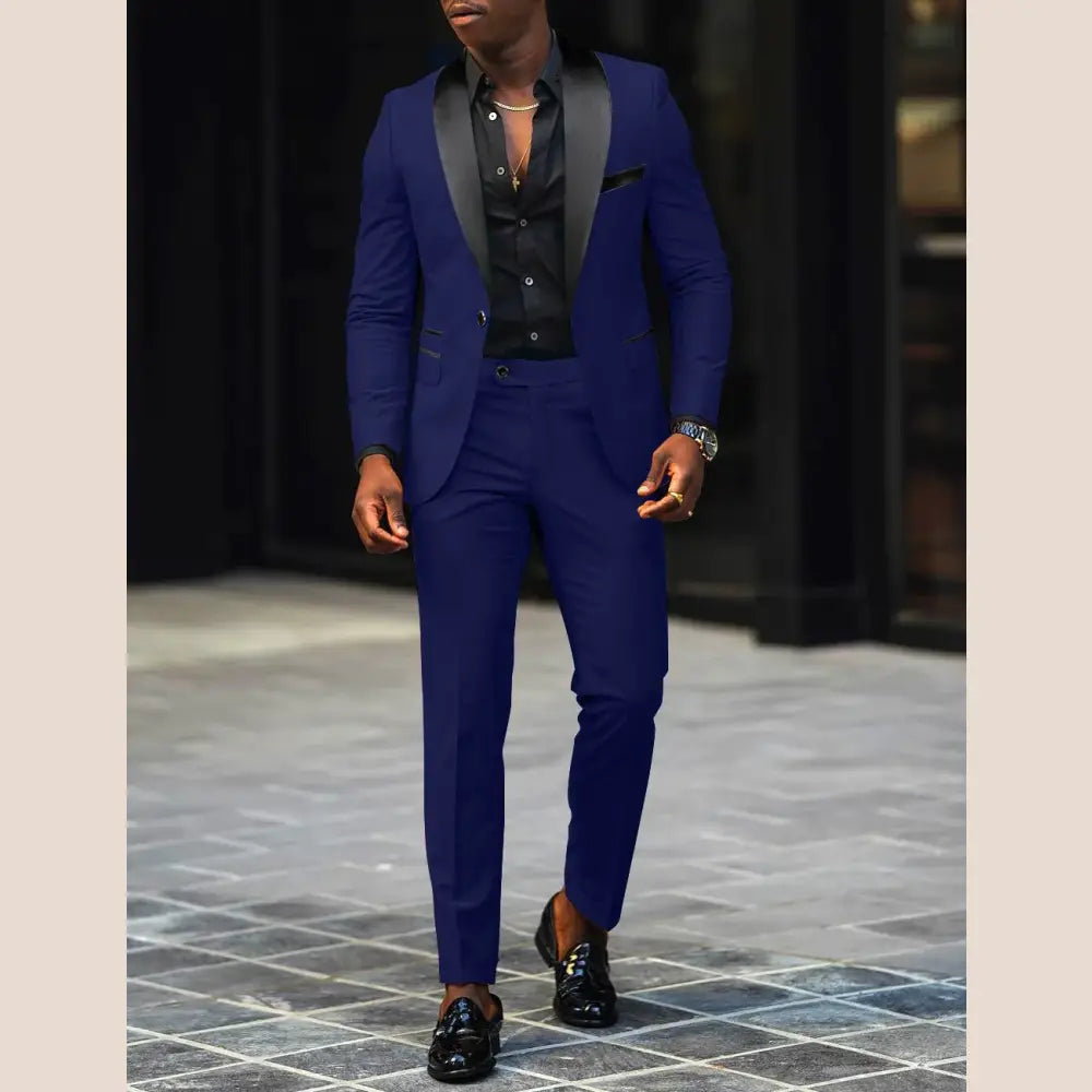 R&z - Business Casual Two-piece Comfortable and Breathable Slim-fit Side Slit Single - ROYAL BLUE / L - Dress Shirt