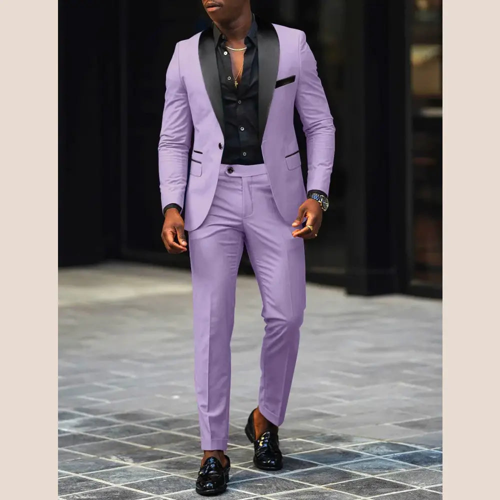 R&z - Business Casual Two-piece Comfortable and Breathable Slim-fit Side Slit Single - Light purple / XXL - Dress Shirt