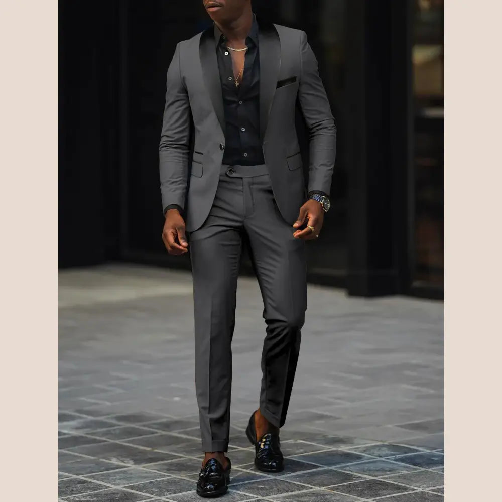 R&z - Business Casual Two-piece Comfortable and Breathable Slim-fit Side Slit Single - Dark Grey / XXL - Dress Shirt