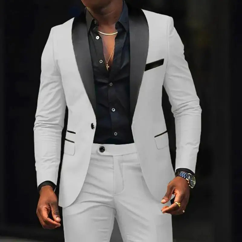 R&z - Business Casual Two-piece Comfortable and Breathable Slim-fit Side Slit Single - WHITE / L - Dress Shirt