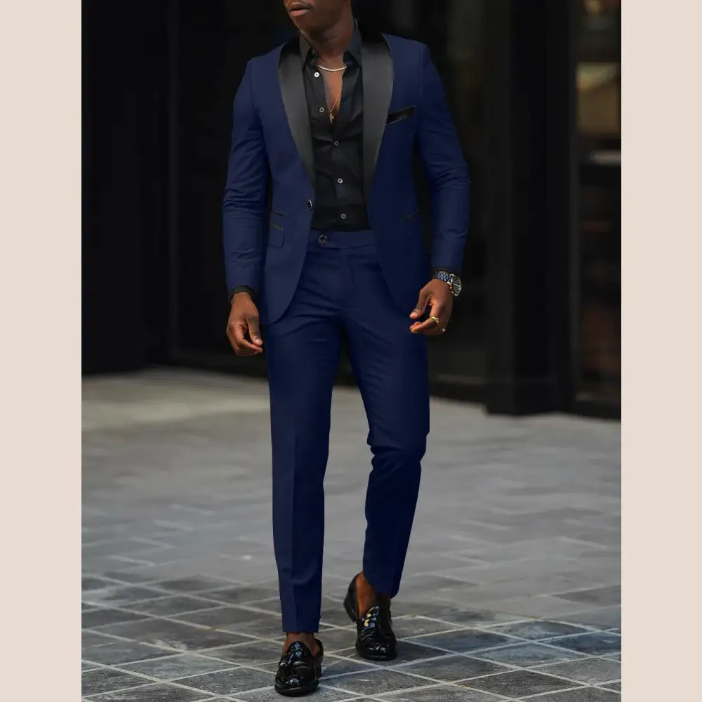 R&z - Business Casual Two-piece Comfortable and Breathable Slim-fit Side Slit Single - Navy Blue / XL - Dress Shirt