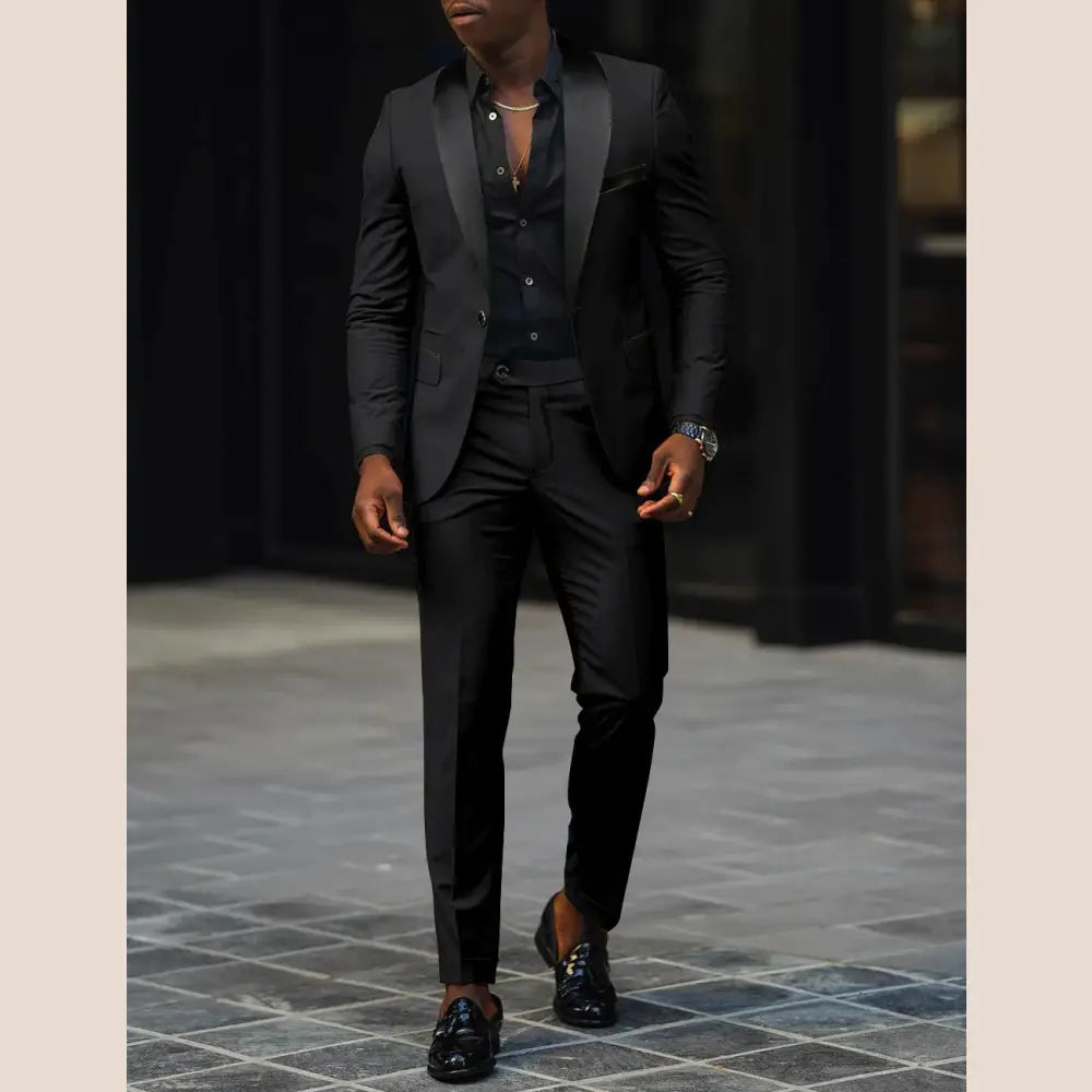 R&z - Business Casual Two-piece Comfortable and Breathable Slim-fit Side Slit Single - black / XL - Dress Shirt