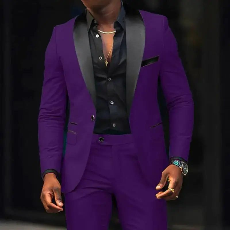 R&z - Business Casual Two-piece Comfortable and Breathable Slim-fit Side Slit Single - PURPLE / 5XL - Dress Shirt