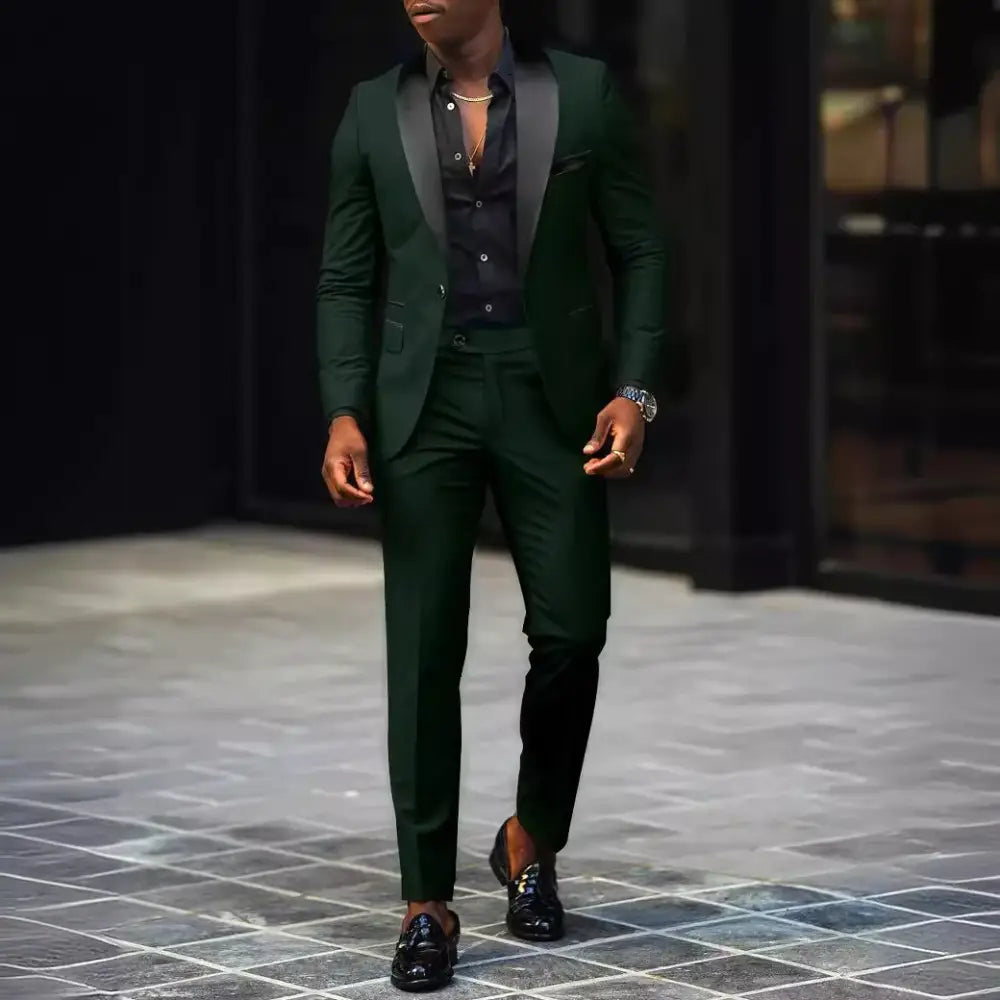 R&z - Business Casual Two-piece Comfortable and Breathable Slim-fit Side Slit Single - army green / M - Dress Shirt