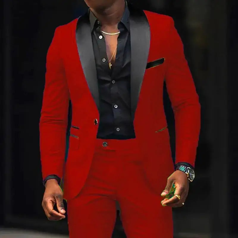 R&z - Business Casual Two-piece Comfortable and Breathable Slim-fit Side Slit Single - Red / 5XL - Dress Shirt
