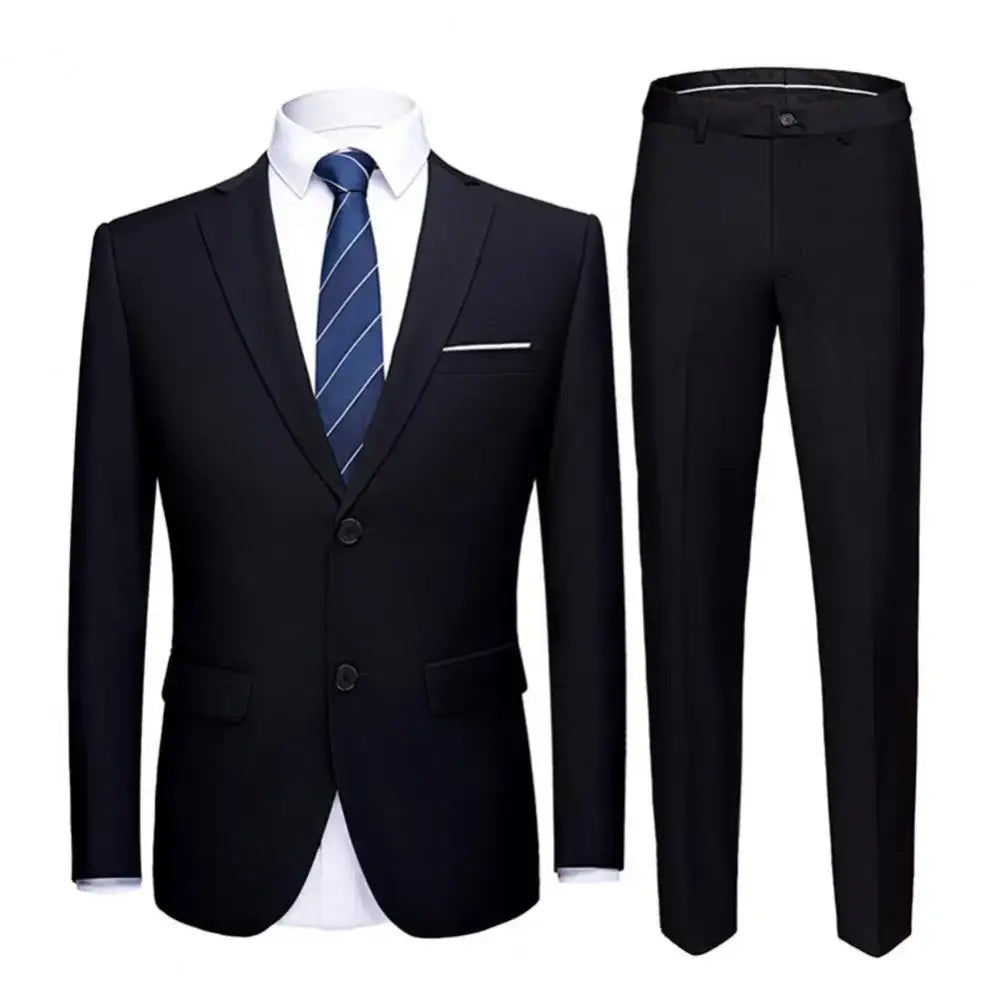 R&z - Casual Blazer Formal Suit Set Groom Wedding Gown Blazers Pants Set - Black / 5XL - Executive Business Wear