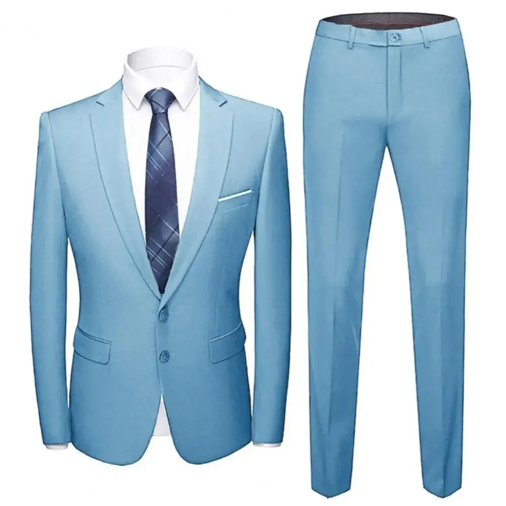 R&z - Casual Blazer Formal Suit Set Groom Wedding Gown Blazers Pants Set - Sky Blue / 5XL - Executive Business Wear