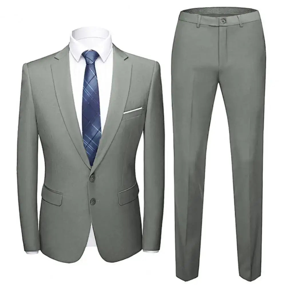 R&z - Casual Blazer Formal Suit Set Groom Wedding Gown Blazers Pants Set - Grey / XXL - Executive Business Wear