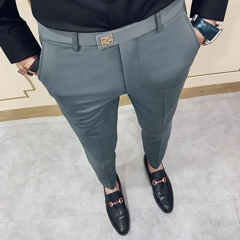 R&z - Casual Business Dress Pants Fashion Social Solid Wedding Party Suit Pants Slim Fit Suit Pants - 618 Gray / 34
