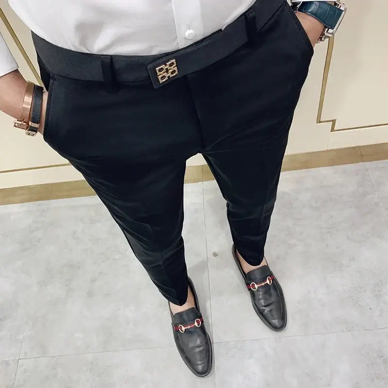 R&z - Casual Business Dress Pants Fashion Social Solid Wedding Party Suit Pants Slim Fit Suit Pants - 618 Black / 31