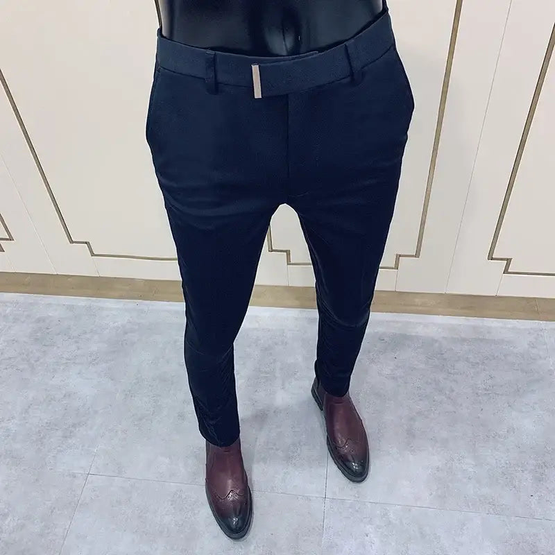 R&z - Casual Business Dress Pants Fashion Social Solid Wedding Party Suit Pants Slim Fit Suit Pants - 615 Blue / 32
