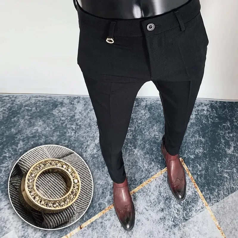 R&z - Casual Business Dress Pants Fashion Social Solid Wedding Party Suit Pants Slim Fit Suit Pants - 9089 Black / 33