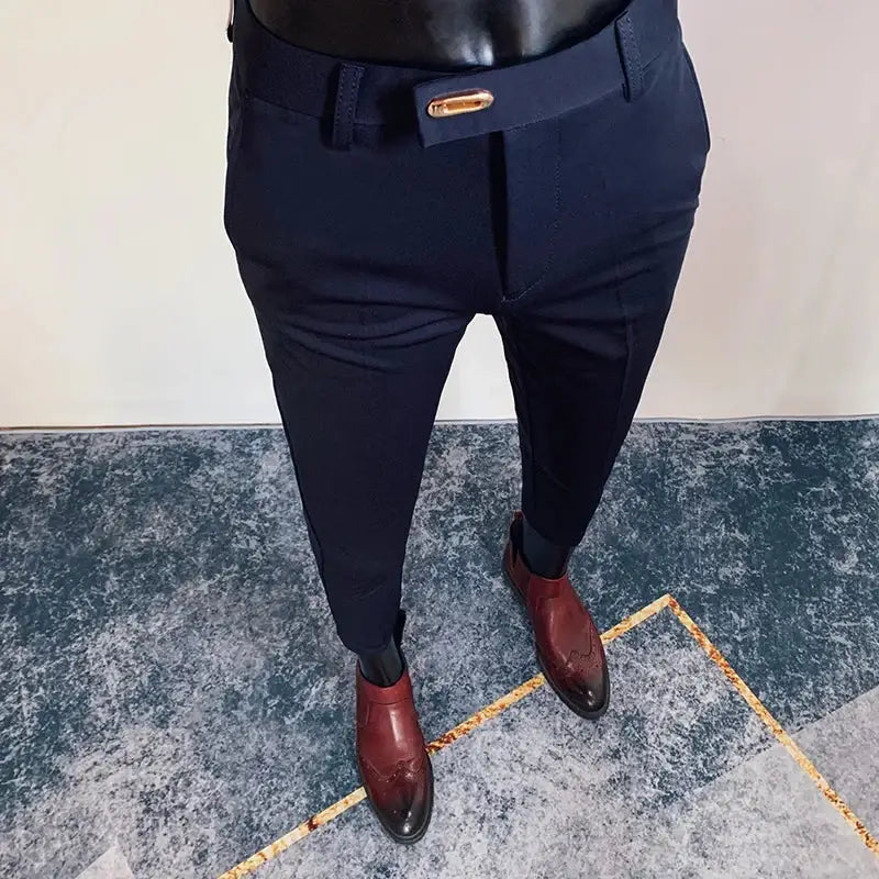 R&z - Casual Business Dress Pants Fashion Social Solid Wedding Party Suit Pants Slim Fit Suit Pants - 616 Blue / 30