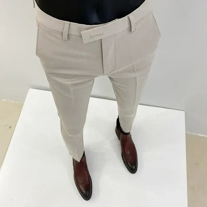R&z - Casual Business Dress Pants Fashion Social Solid Wedding Party Suit Pants Slim Fit Suit Pants - 910 Khaki / 29