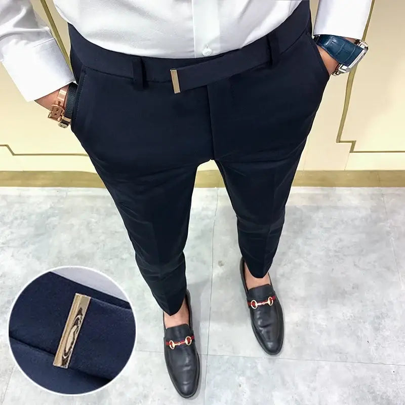 R&z - Casual Business Dress Pants Fashion Social Solid Wedding Party Suit Pants Slim Fit Suit Pants - 615 Black / 32