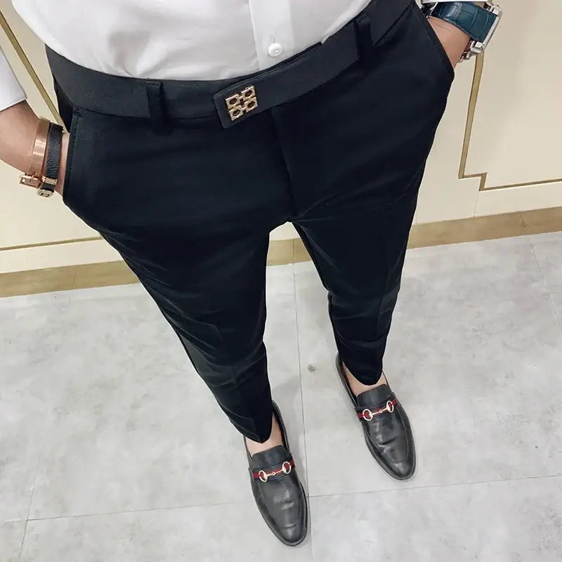 R&z - Casual Business Dress Pants Fashion Social Solid Wedding Party Suit Pants Slim Fit Suit Pants - 618 Black / 29