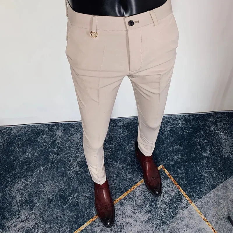 R&z - Casual Business Dress Pants Fashion Social Solid Wedding Party Suit Pants Slim Fit Suit Pants - 9089 Khaki / 34