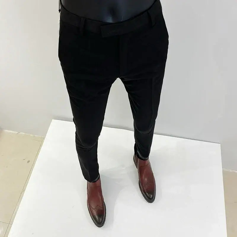 R&z - Casual Business Dress Pants Fashion Social Solid Wedding Party Suit Pants Slim Fit Suit Pants - 910 Black / 32