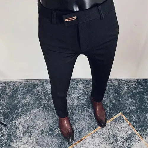R&z - Casual Business Dress Pants Fashion Social Solid Wedding Party Suit Pants Slim Fit Suit Pants - 616 Black / 29
