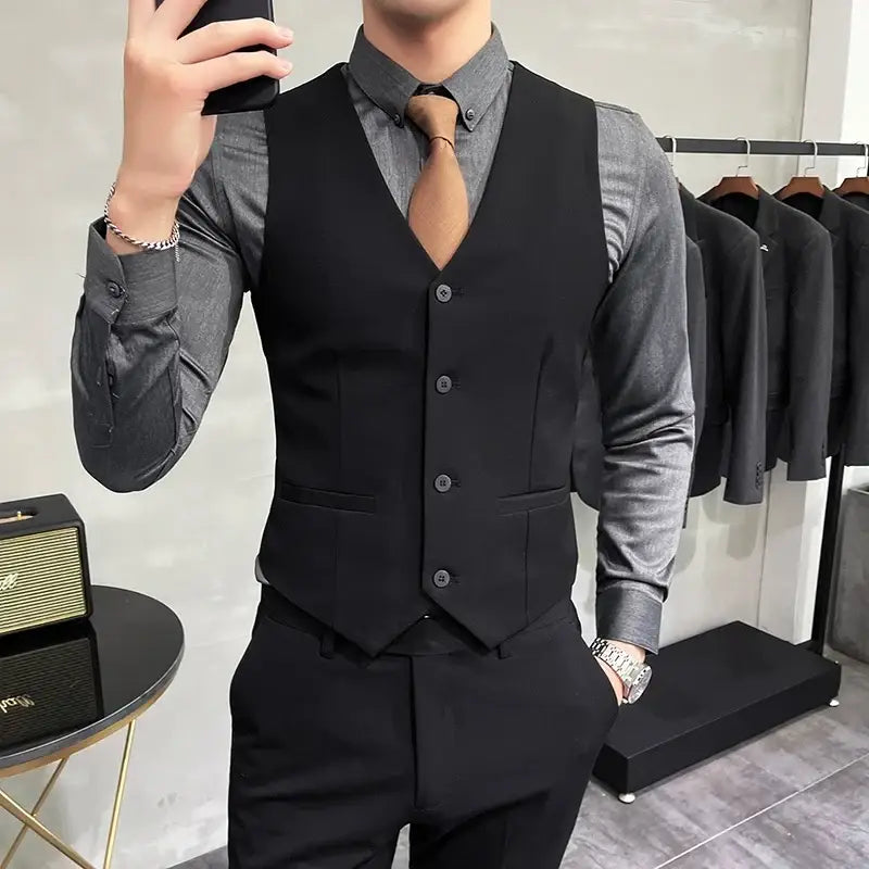 R&z - Casual Business Vest Groom Wedding Suit Party Waist Coat - black / M (EUR 3XS) - Executive Business Wear