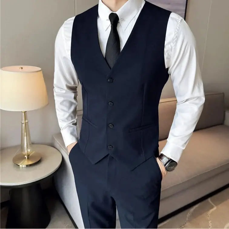 R&z - Casual Business Vest Groom Wedding Suit Party Waist Coat - Navy Blue / S (EUR 4XS) - Executive Business Wear