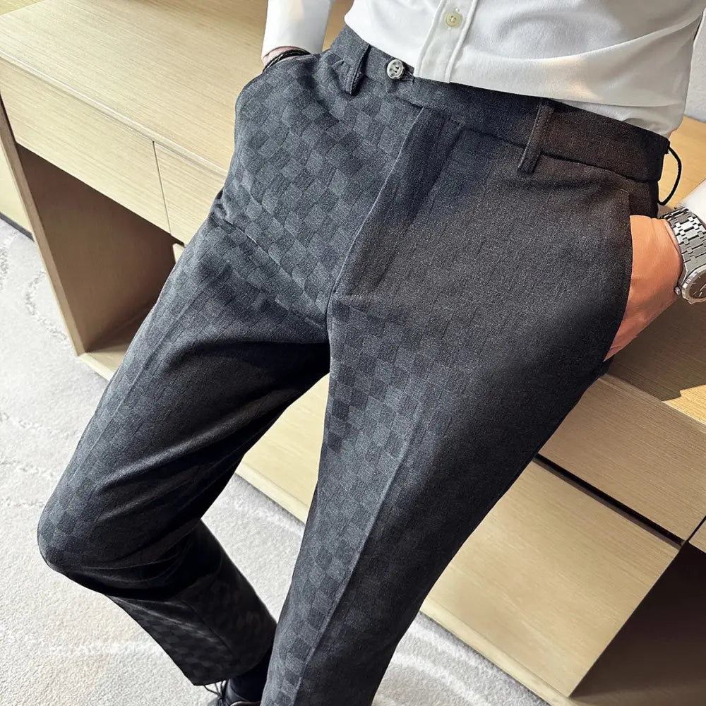 R&z - Casual Plaid Suit Pants Fashion Men’s Slim Fit Business Social Dress Pants Formal Wedding Social Party - Dark