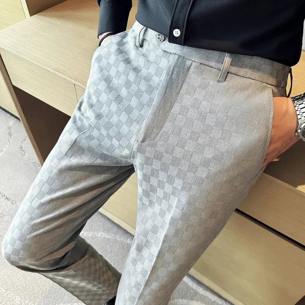 R&z - Casual Plaid Suit Pants Fashion Men’s Slim Fit Business Social Dress Pants Formal Wedding Social Party - Light