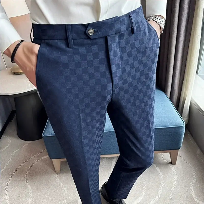 R&z - Casual Plaid Suit Pants Fashion Men’s Slim Fit Business Social Dress Pants Formal Wedding Social Party - Men’s