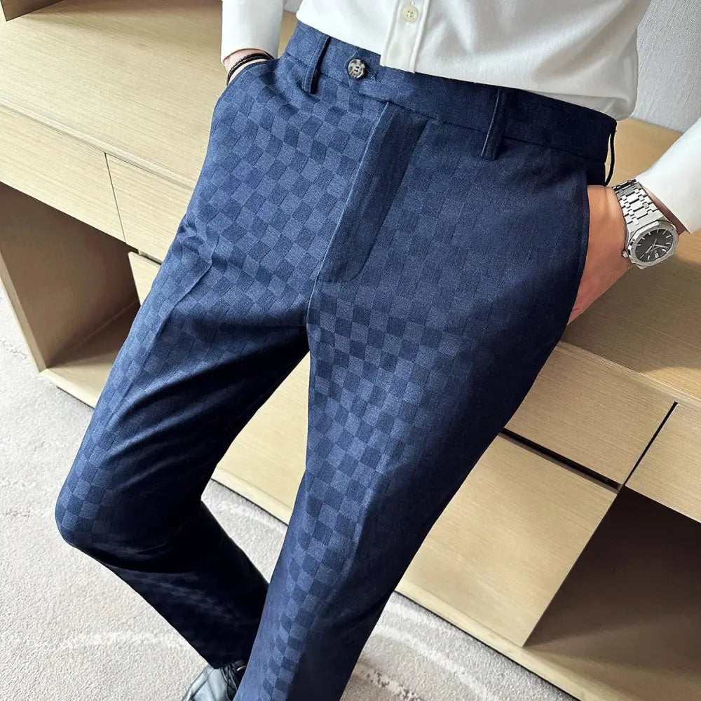 R&z - Casual Plaid Suit Pants Fashion Men’s Slim Fit Business Social Dress Pants Formal Wedding Social Party - Navy