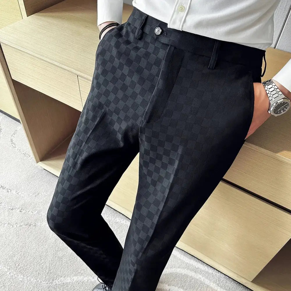 R&z - Casual Plaid Suit Pants Fashion Men’s Slim Fit Business Social Dress Pants Formal Wedding Social Party - Black