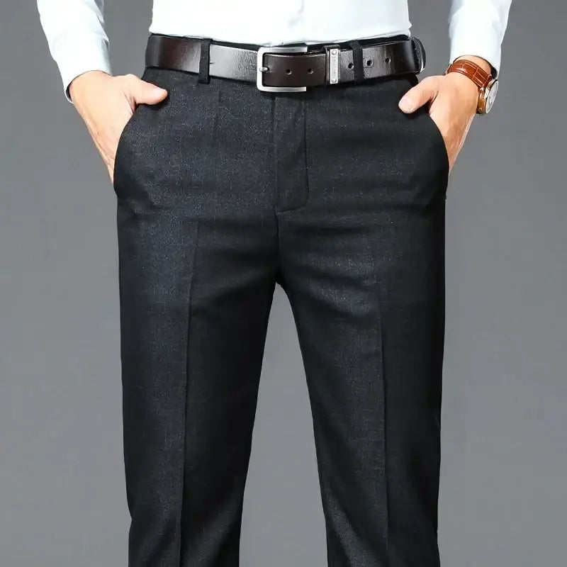 R&z - Casual Suit Pants Men Solid High Waist Straight Office Formal Trousers Mens Classic - black / 34 - Men’s Pants