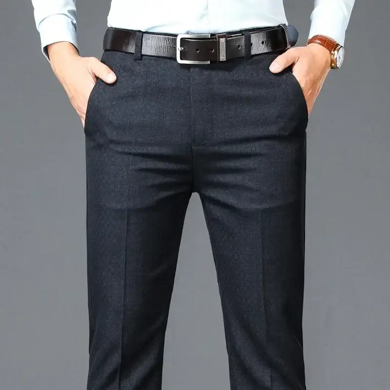 R&z - Casual Suit Pants Men Solid High Waist Straight Office Formal Trousers Mens Classic - Dark Grey / 33 - Men’s Pants