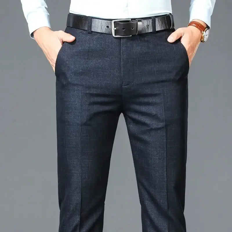 R&z - Casual Suit Pants Men Solid High Waist Straight Office Formal Trousers Mens Classic - grey blue / 36 - Men’s Pants